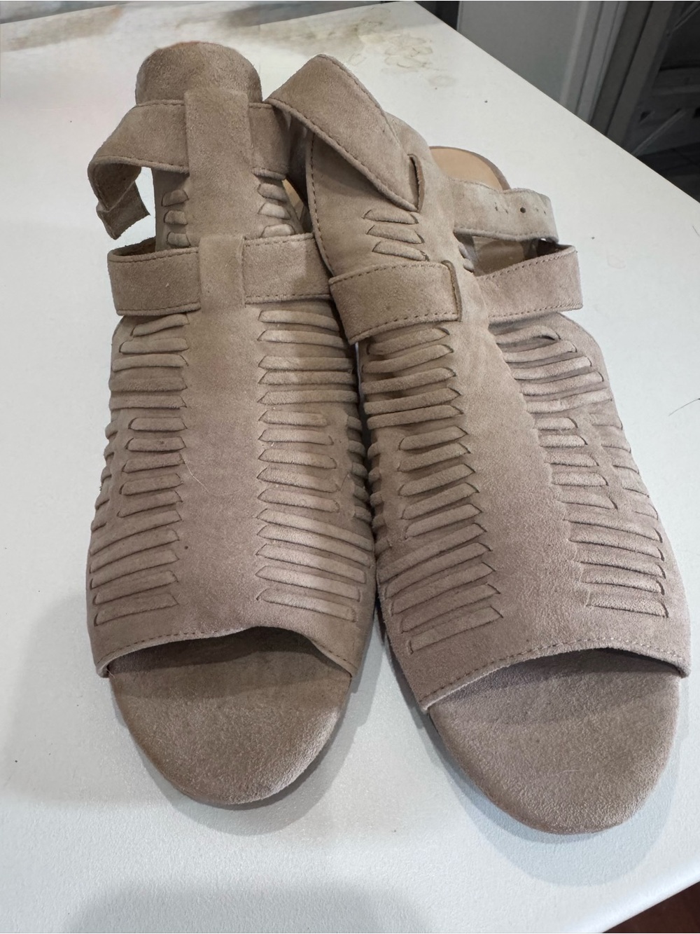 Bella-Vita Size 8.5 Women’s Suede Cutout Sandals - Taupe